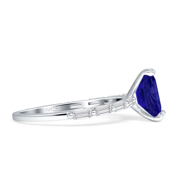 Emerald Cut Solitaire Baguette Blue Sapphire CZ Ring 925 Sterling Silver Wholesale